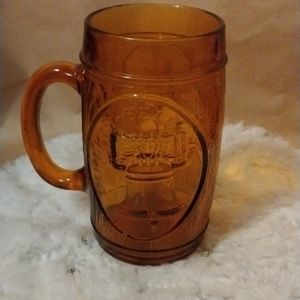 Vintage Amber Glass Mug Cup  1776 Cradle Liberty Liberty Bell